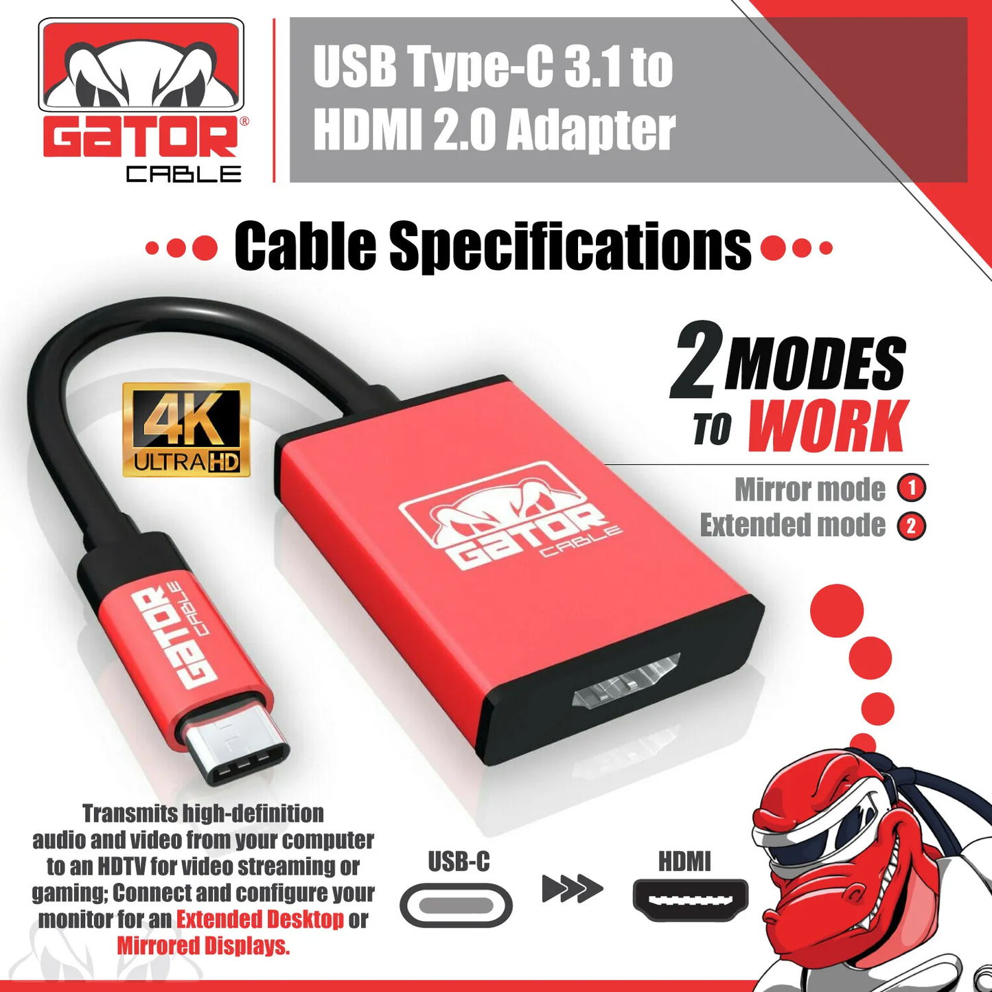 USB-C to HDMI HDTV Cable Adapter 4K Audio Video AV 60Hz 18Gbps Phone Mac PC 3FT