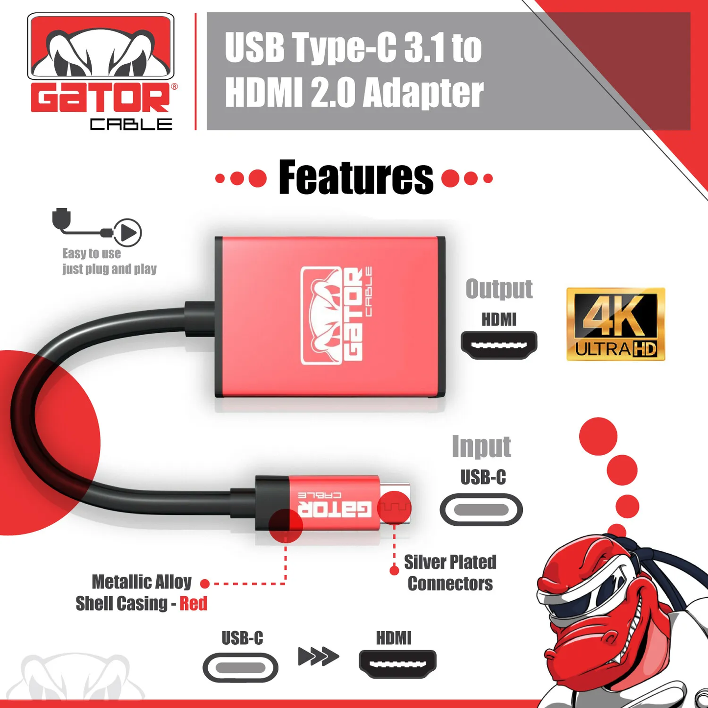USB-C to HDMI HDTV Cable Adapter 4K Audio Video AV 60Hz 18Gbps Phone Mac PC 3FT