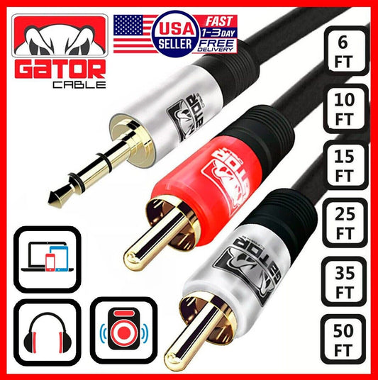 AUX Auxiliary 3.5mm Audio Male to 2 RCA Y Male Stereo Cable Cord Wire Plug