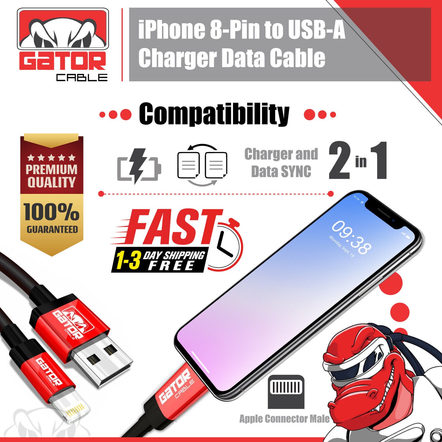 USB-A Charger Cable Fast Charge For iPhone 7 8 SE X XR XS 11 12 13 Pro Max Plus