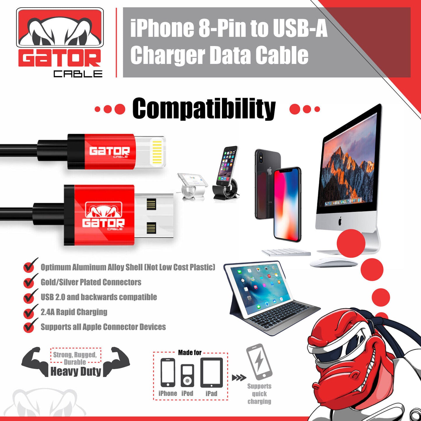 USB-A Charger Cable Fast Charge For iPhone 7 8 SE X XR XS 11 12 13 Pro Max Plus