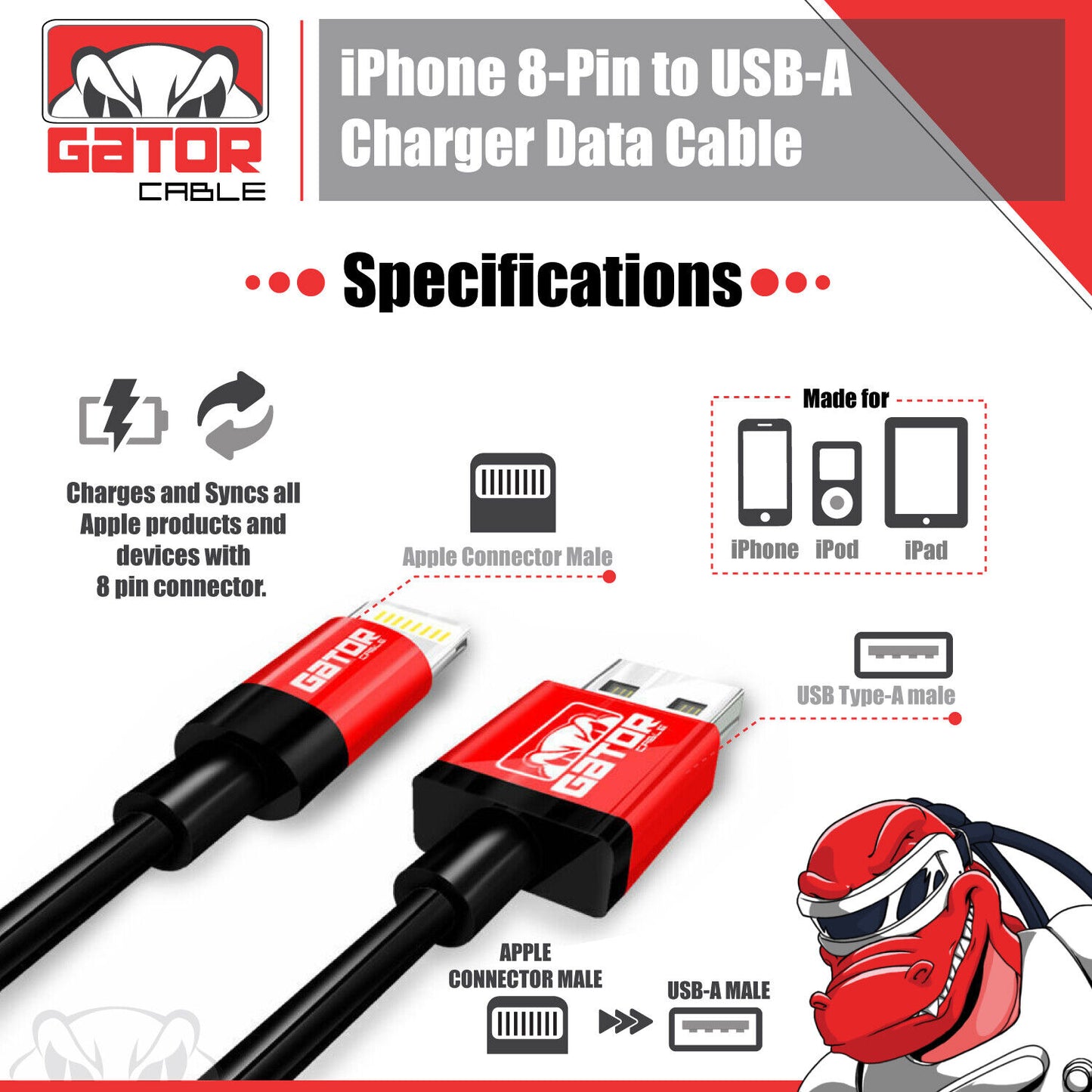 USB-A Charger Cable Fast Charge For iPhone 7 8 SE X XR XS 11 12 13 Pro Max Plus