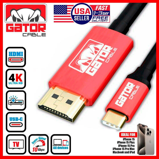 USB-C to HDMI Mirror Cable Adapter 4K 60Hz HDR HDTV For iPhone 15 Pro Max Plus