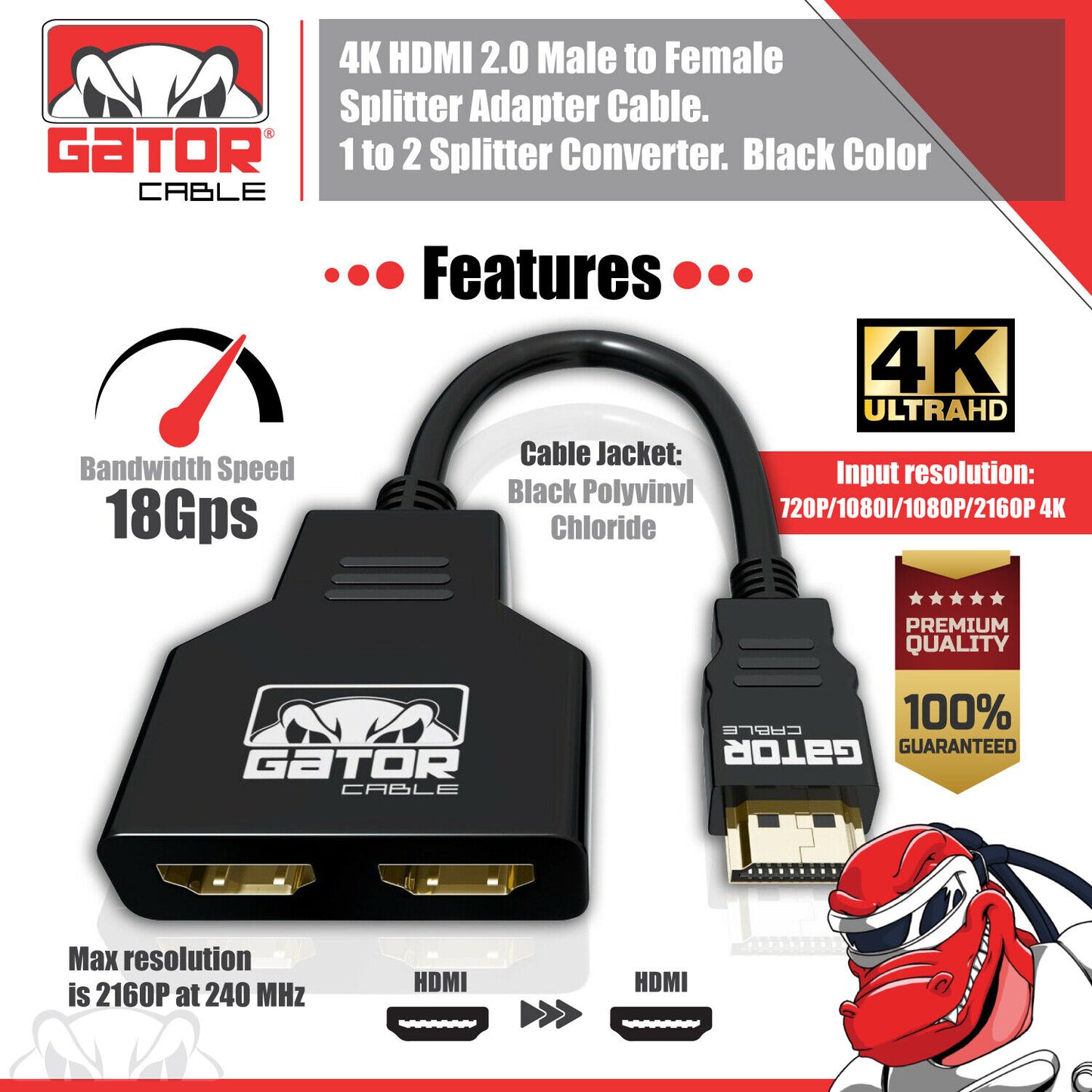 4K HDMI 2.0 Cable Splitter Switch UHD HDTV Switcher Signal Split 1 In To 2 Out