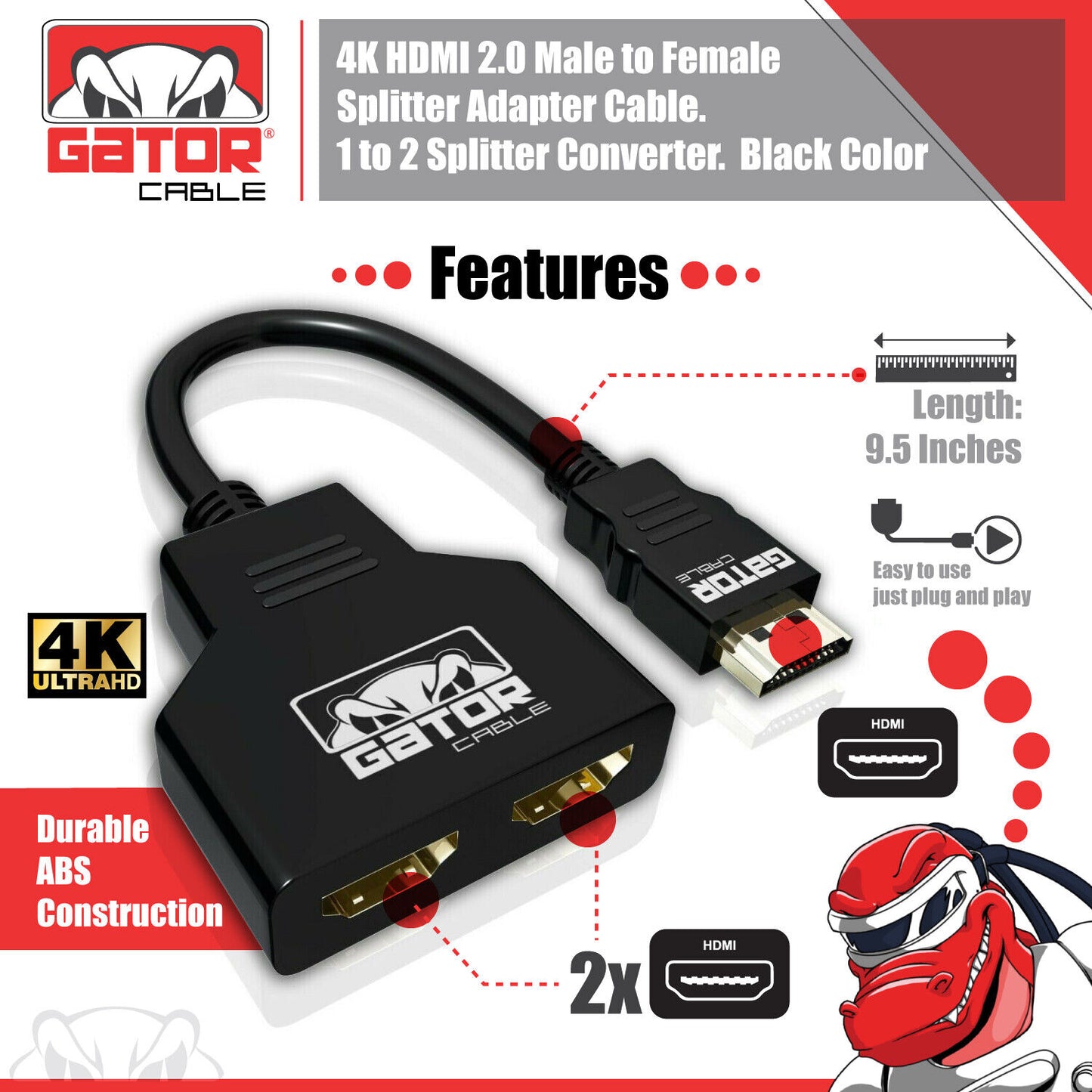 4K HDMI 2.0 Cable Splitter Switch UHD HDTV Switcher Signal Split 1 In To 2 Out
