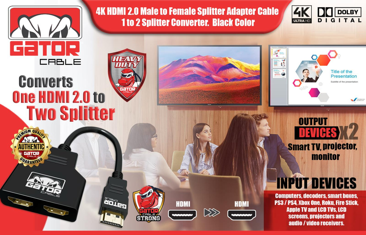4K HDMI 2.0 Cable Splitter Switch UHD HDTV Switcher Signal Split 1 In To 2 Out