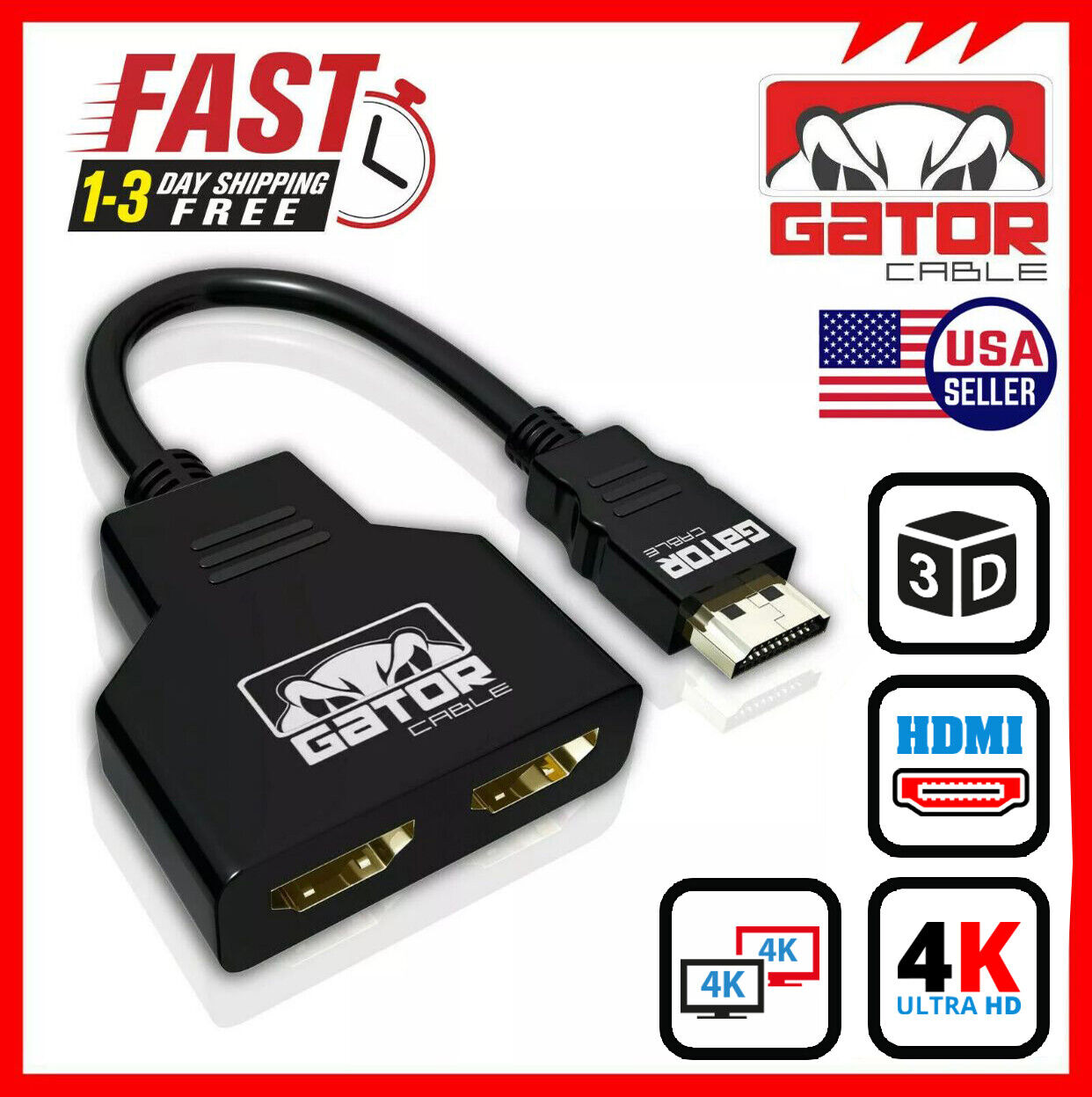 4K HDMI 2.0 Cable Splitter Switch UHD HDTV Switcher Signal Split 1 In To 2 Out