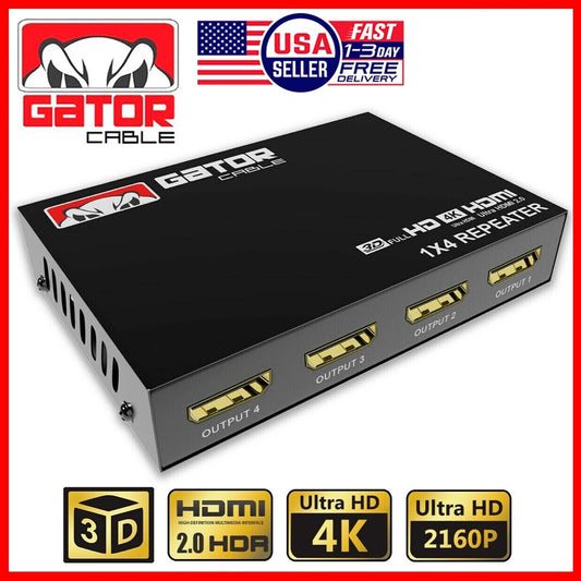 4K HDMI 2.0 Cable Repeater Mirror Splitter Amplifier HUB Box 3D 1 In 4 Out 1x4