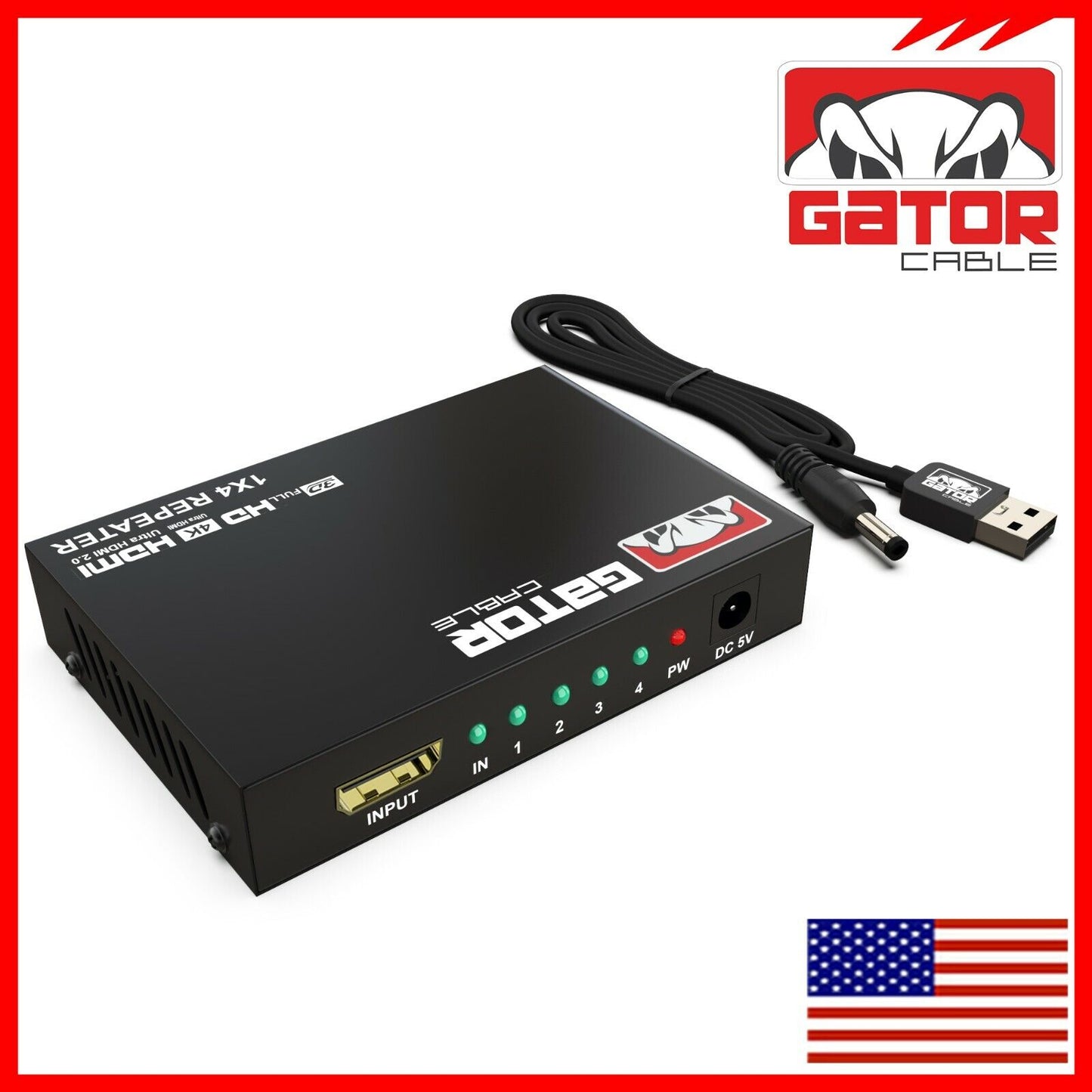 4K HDMI 2.0 Cable Repeater Mirror Splitter Amplifier HUB Box 3D 1 In 4 Out 1x4