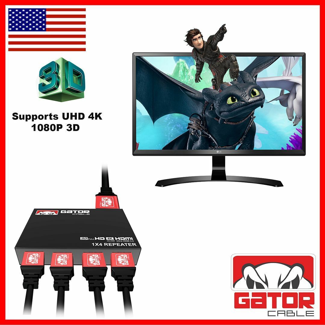 4K HDMI 2.0 Cable Repeater Mirror Splitter Amplifier HUB Box 3D 1 In 4 Out 1x4