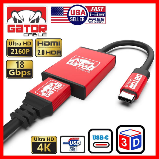 USB-C to HDMI HDTV Cable Adapter 4K Audio Video AV 60Hz 18Gbps Phone Mac PC 3FT
