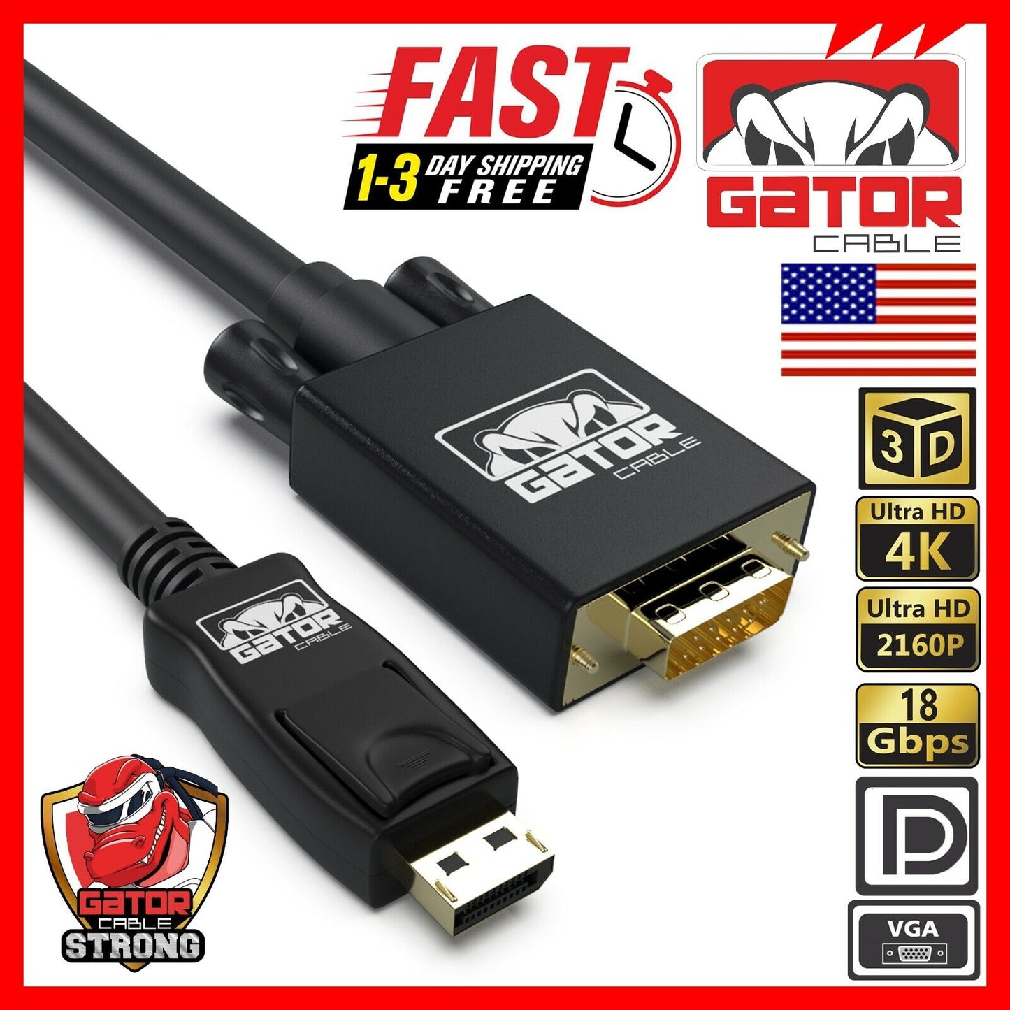 Display Port to VGA Cable Adapter Converter Video HDTV PC Monitor Desktop Laptop