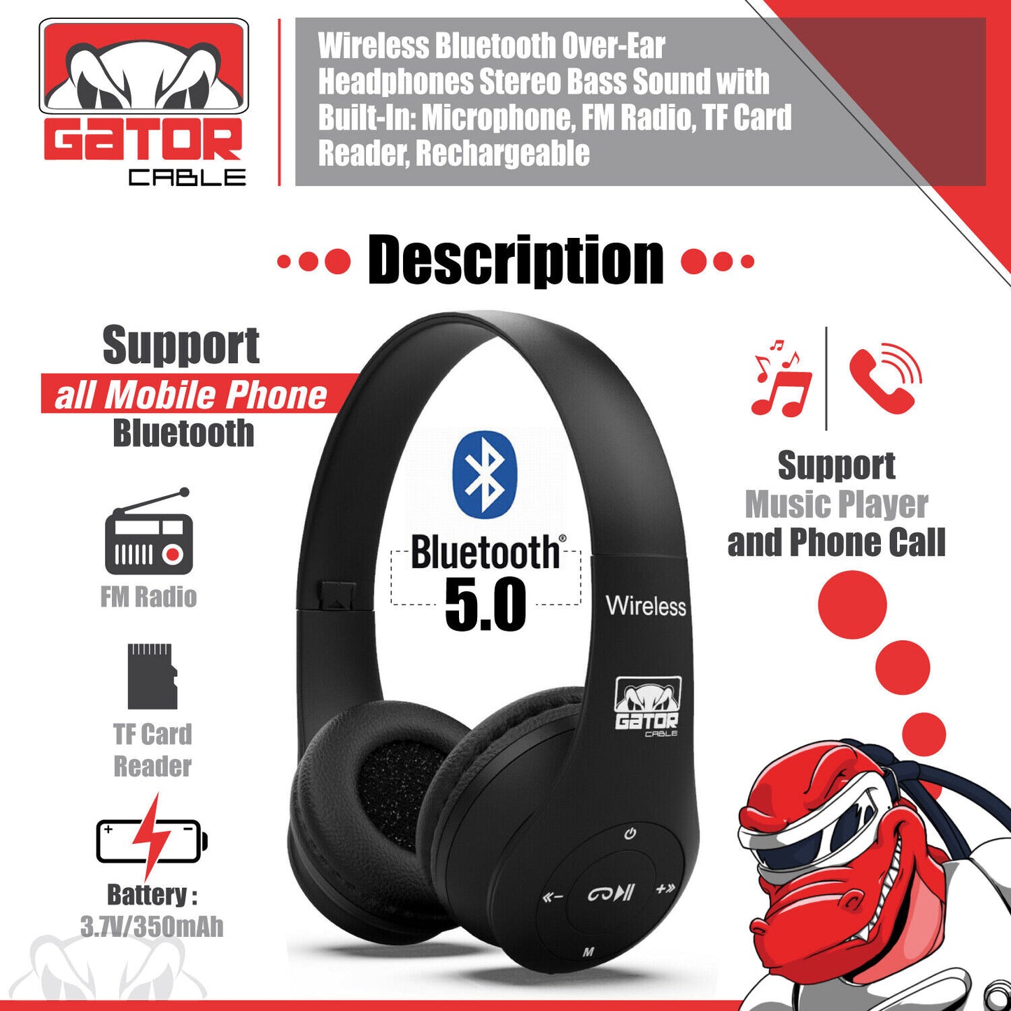 Wireless Bluetooth Headphones Earphones Headset Over-Ear FM Radio MIC Foldable