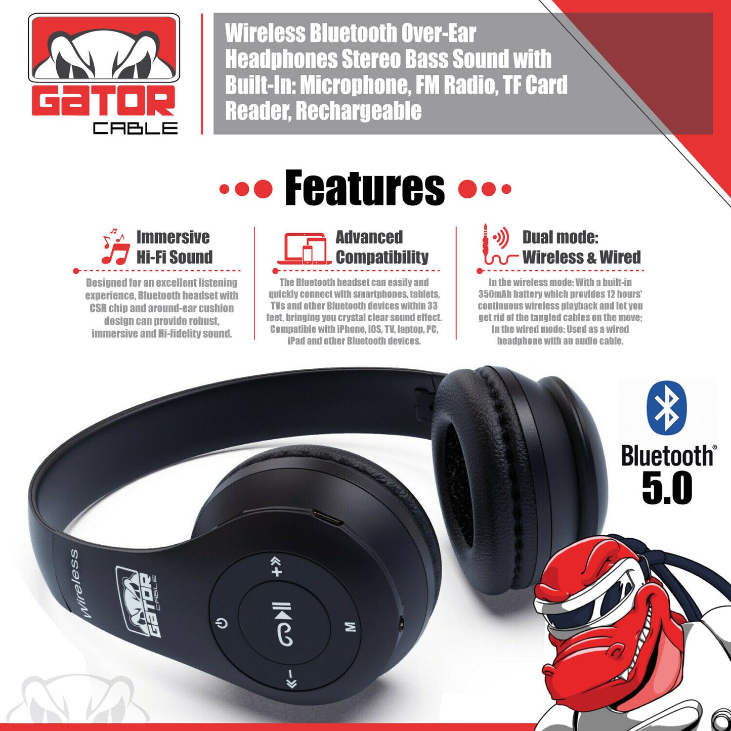 Wireless Bluetooth Headphones Earphones Headset Over-Ear FM Radio MIC Foldable