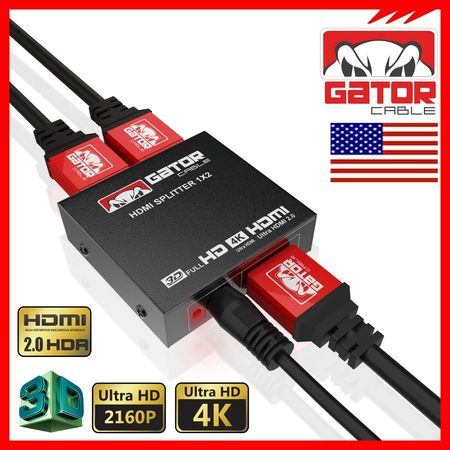 HDMI 2.0 Cable Repeater Mirror Amplifier Duplicator 4K HDTV Monitor 1 In 2 Out