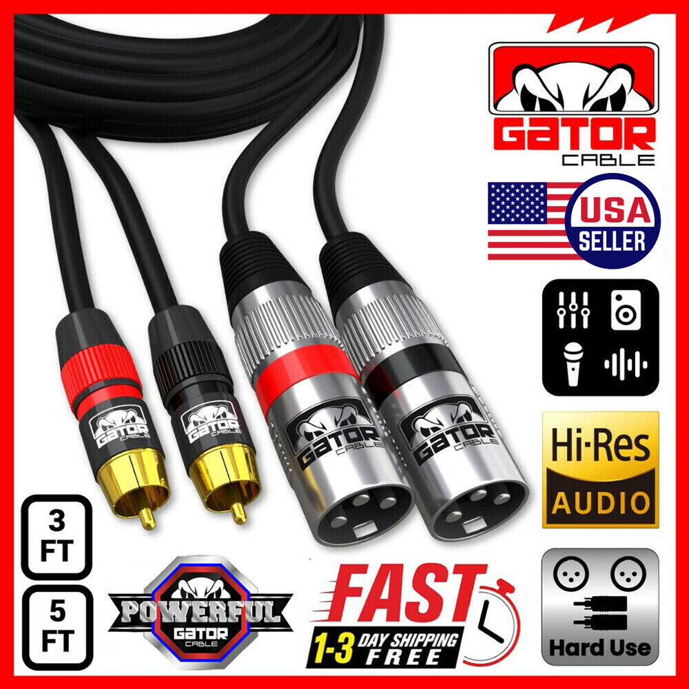 Dual XLR 3-Pin Male to Dual RCA Male Patch Cable Splitter Shielded Audio Plug