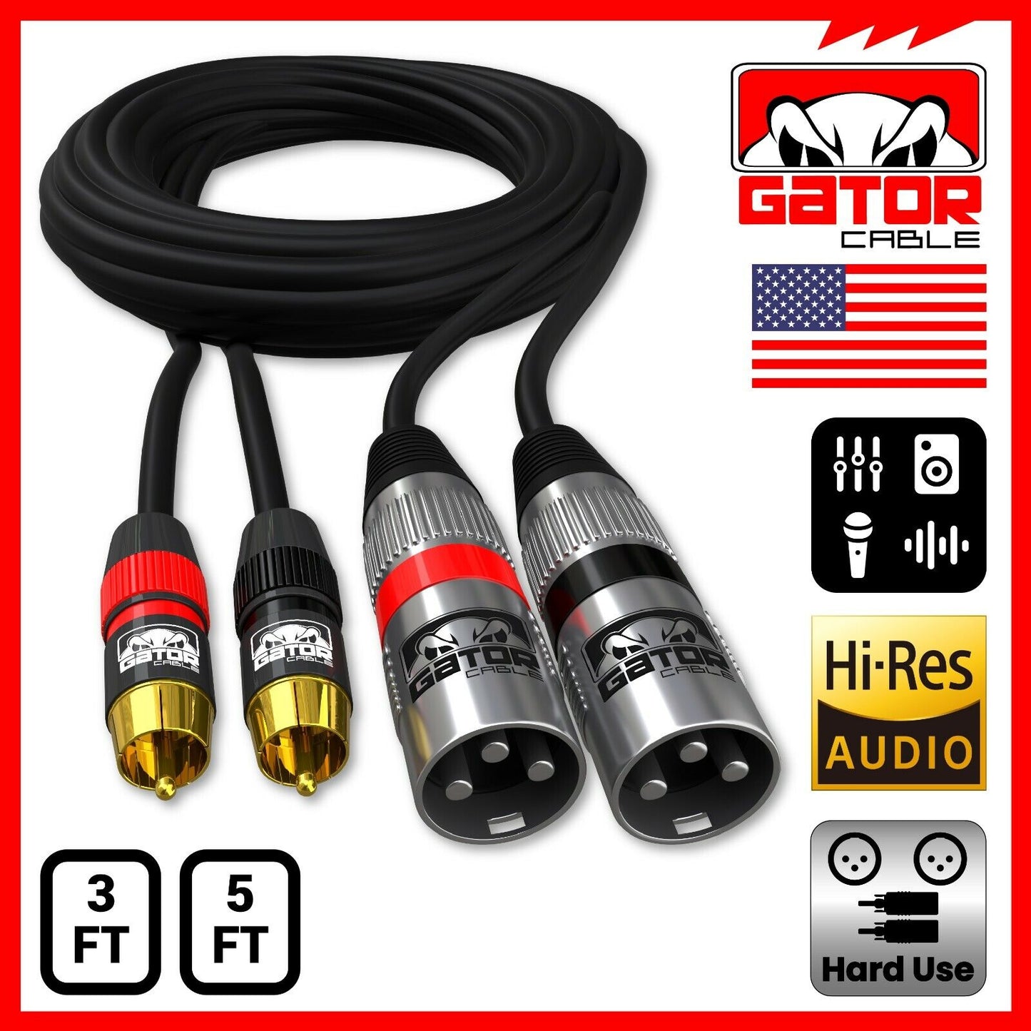 Dual XLR 3-Pin Male to Dual RCA Male Patch Cable Splitter Shielded Audio Plug
