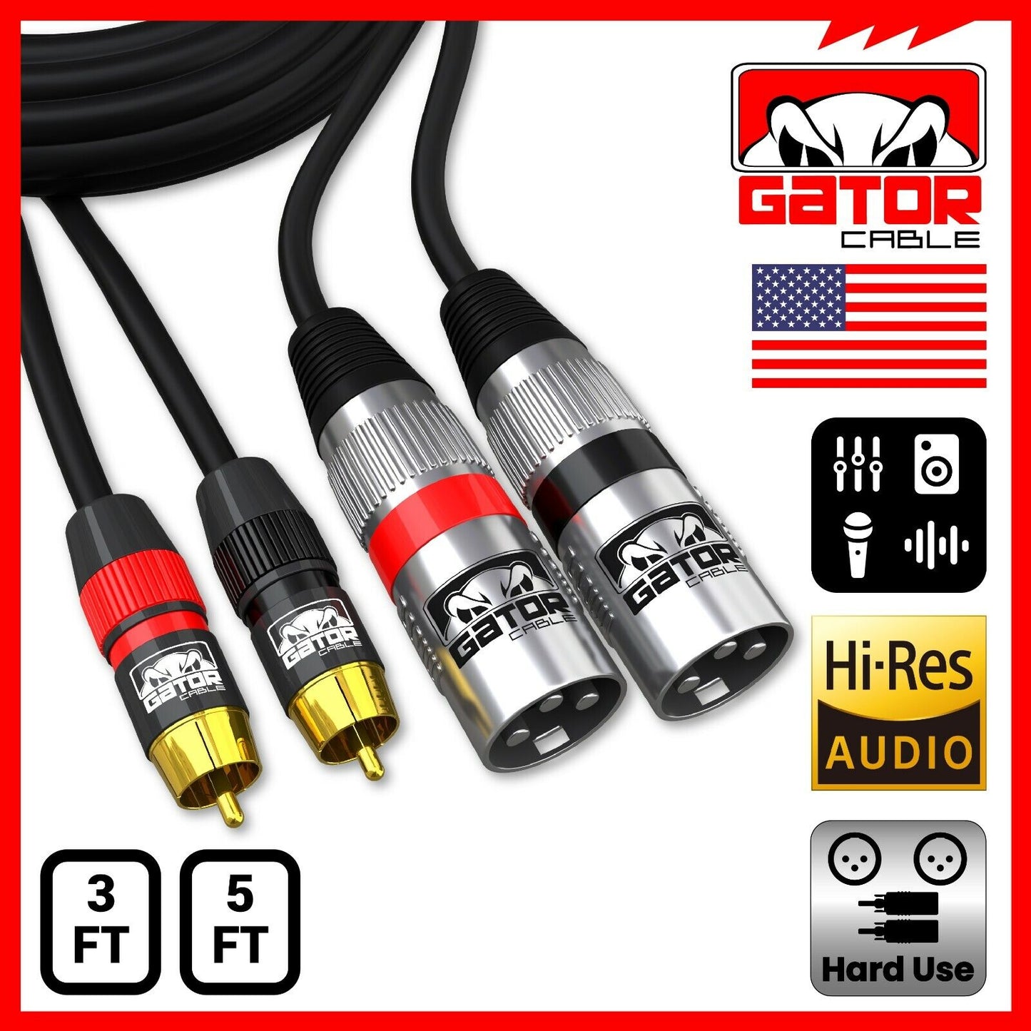 Dual XLR 3-Pin Male to Dual RCA Male Patch Cable Splitter Shielded Audio Plug