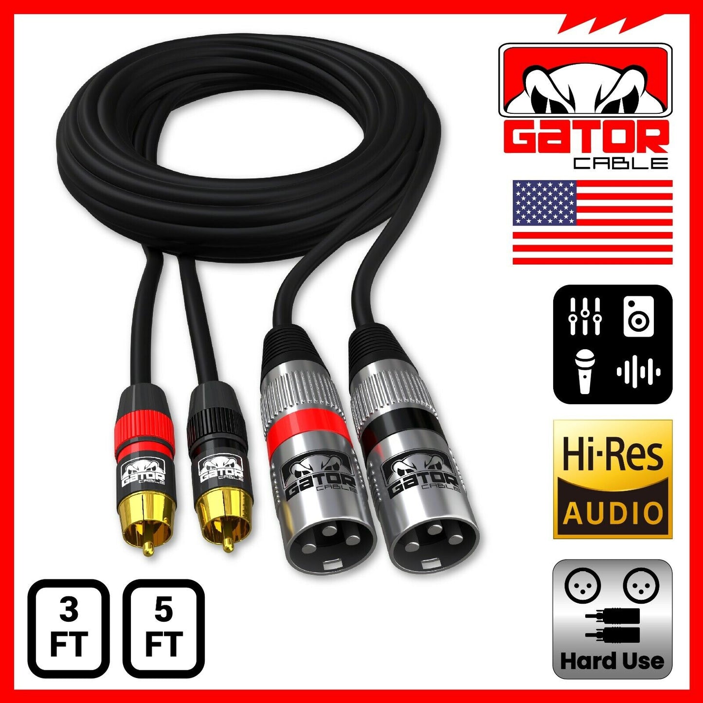 Dual XLR 3-Pin Male to Dual RCA Male Patch Cable Splitter Shielded Audio Plug