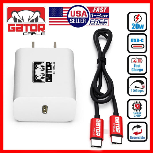 USB-C to USB-C Cable PD 20W Wall Charger Fast Charge for Samsung LG HTC Android