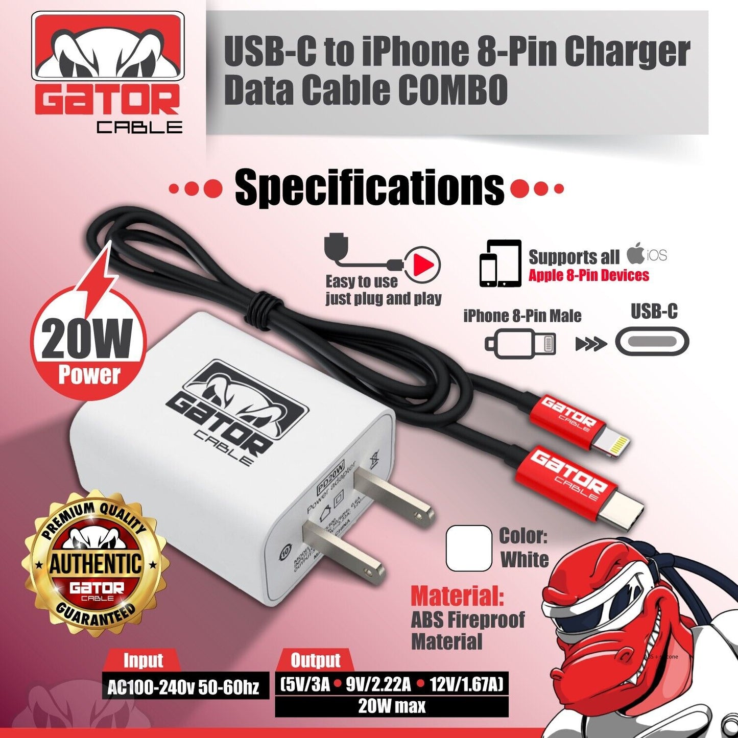 USB-C Charge Cable PD 20W Wall Charger For iPhone 8 X XR XS 11 12 13 14 Pro Max