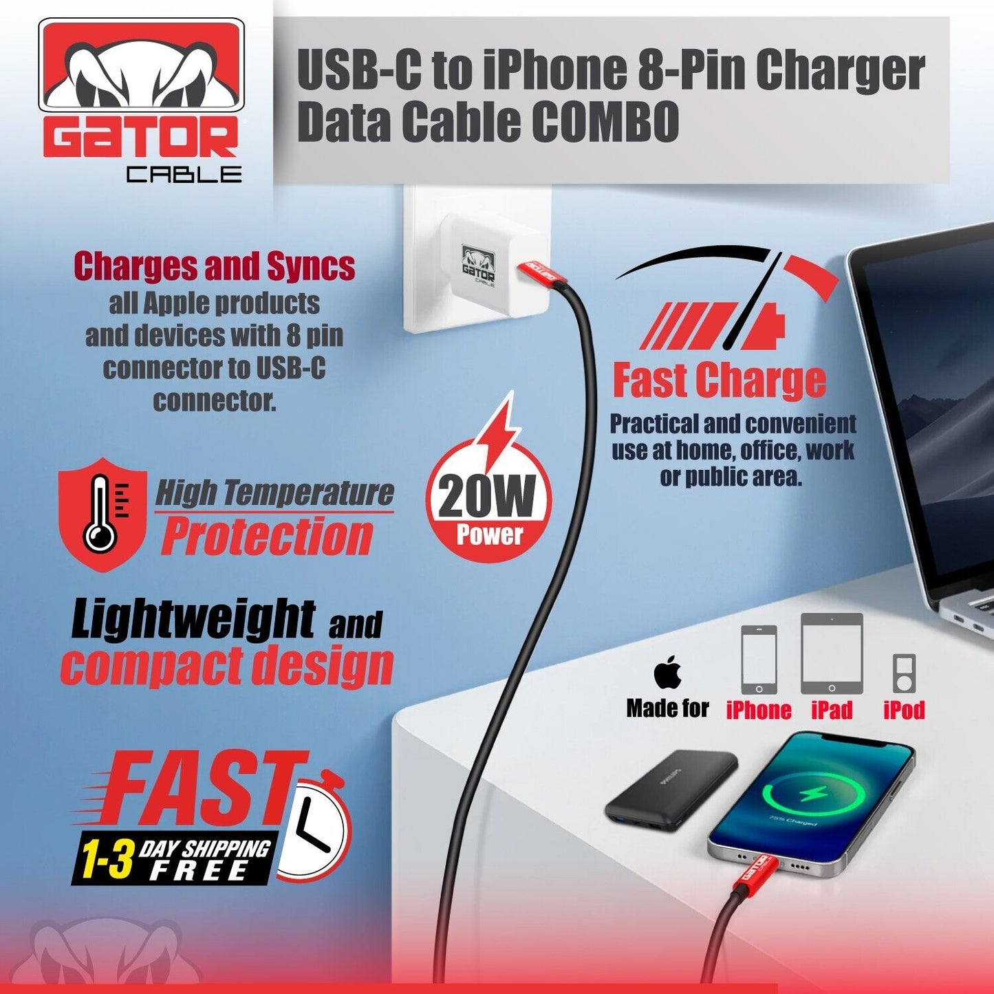 USB-C Charge Cable PD 20W Wall Charger For iPhone 8 X XR XS 11 12 13 14 Pro Max