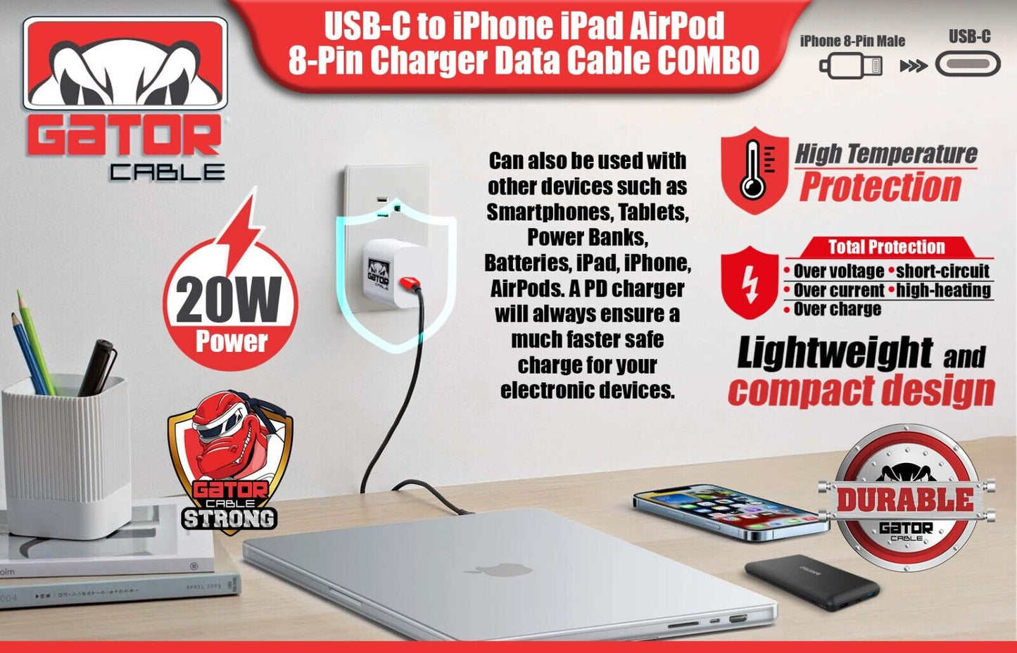 USB-C Charge Cable PD 20W Wall Charger For iPhone 8 X XR XS 11 12 13 14 Pro Max