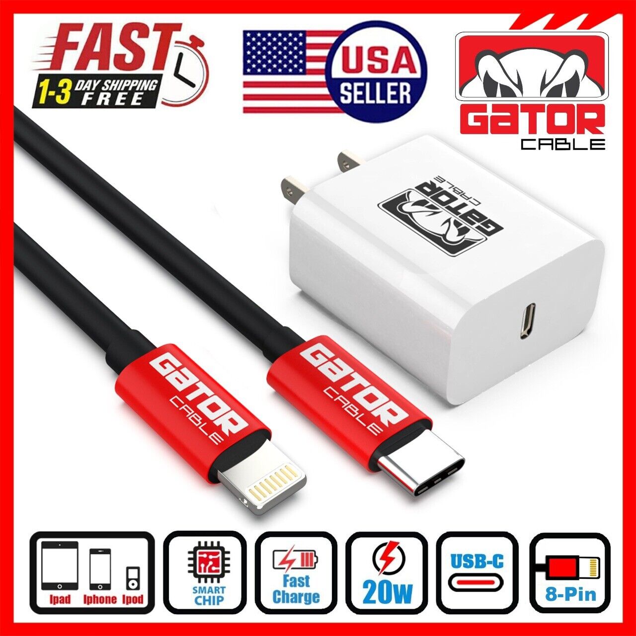 USB-C Charge Cable PD 20W Wall Charger For iPhone 8 X XR XS 11 12 13 14 Pro Max