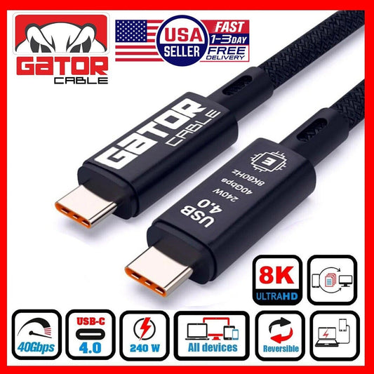 Thunderbolt 4 3 USB-C 4.0 Cable Charger Data 40Gbps PD 240W 8K Video Display UHD