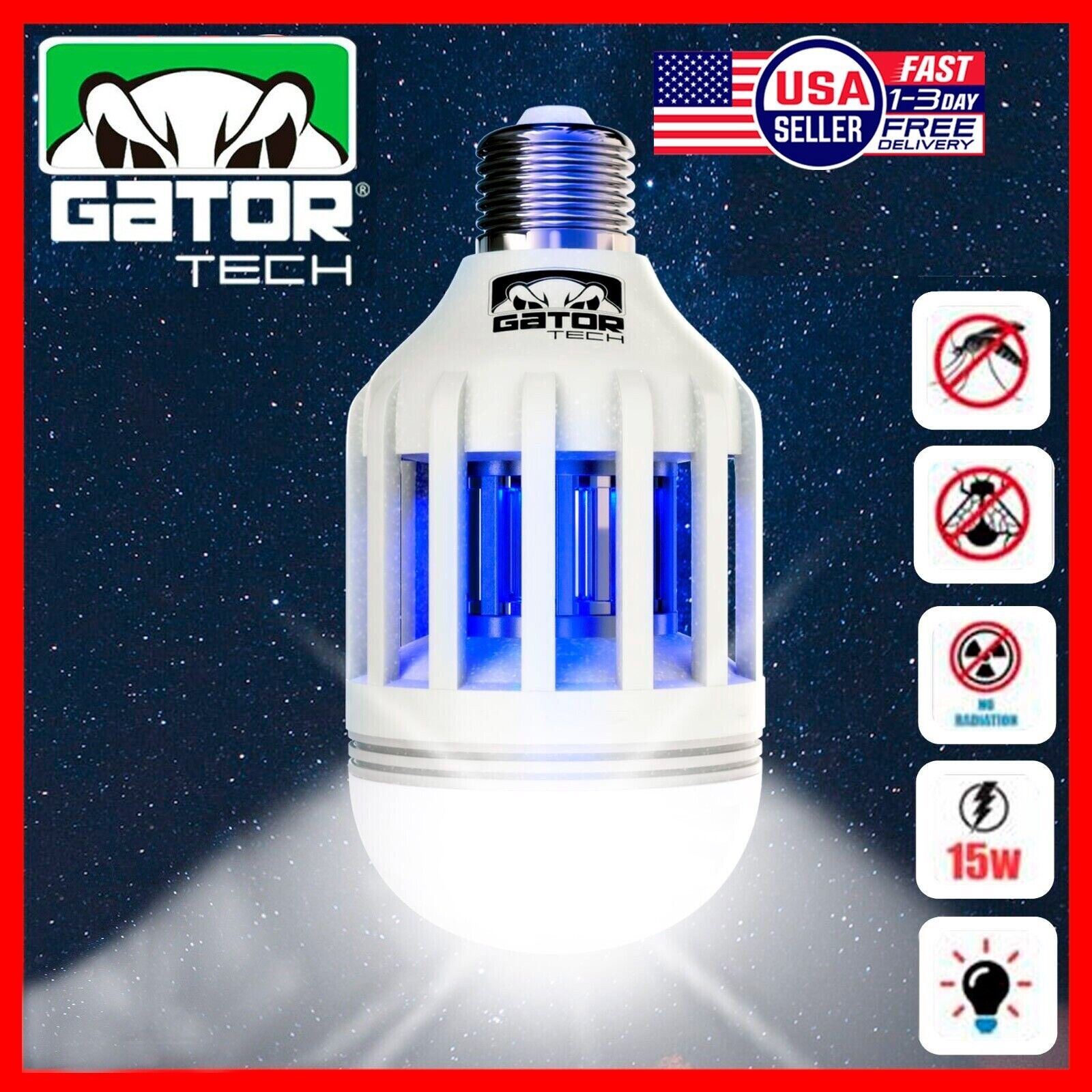 Insect Bug Mosquito Zapper Light Bulb Fly Trap Killer Indoor Outdoor U ...