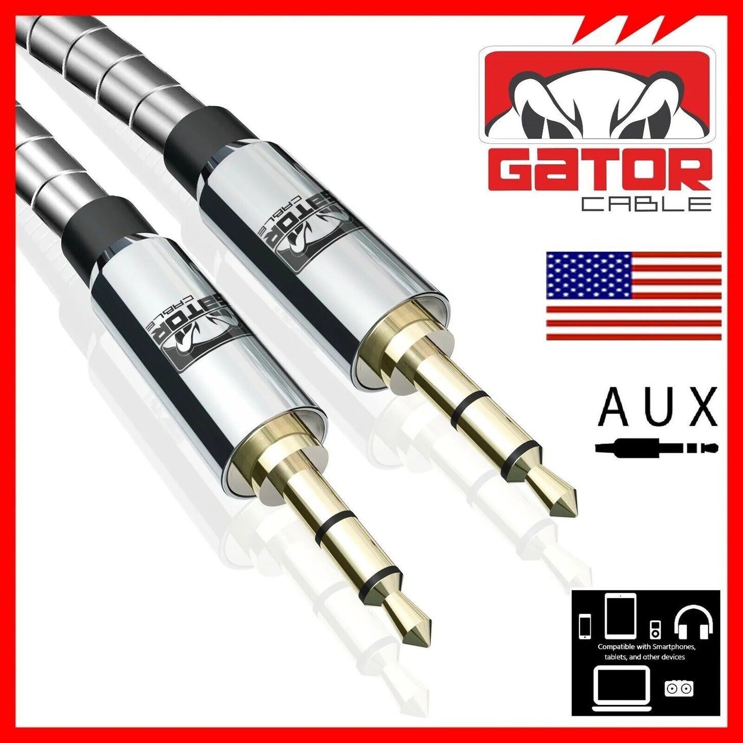 AUX 3.5mm Male to Male Audio Cable For iPhone Samsung Phone All Full Metal 3FT