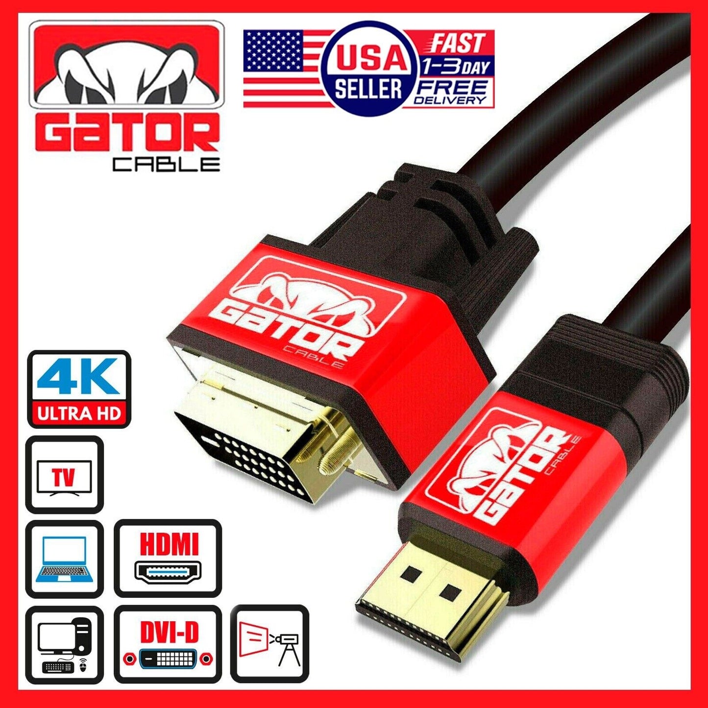 DVI-D 24+1 to HDMI Dual Link Cable Male Gold HDTV PC 1080P Display Adaptor 6FT