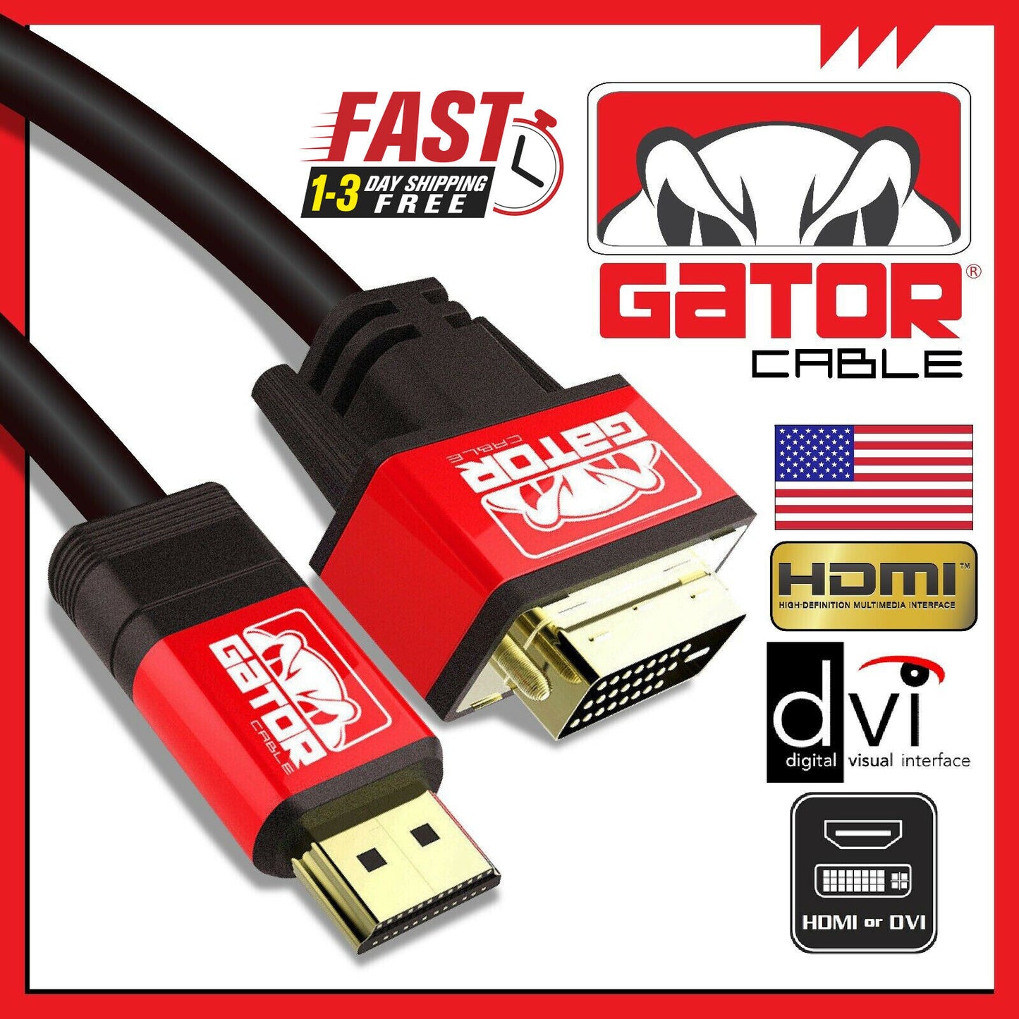 DVI-D 24+1 to HDMI Dual Link Cable Male Gold HDTV PC 1080P Display Adaptor 6FT