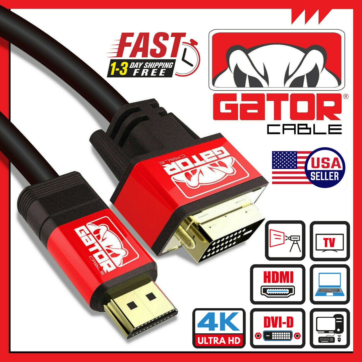 DVI-D 24+1 to HDMI Dual Link Cable Male Gold HDTV PC 1080P Display Adaptor 6FT