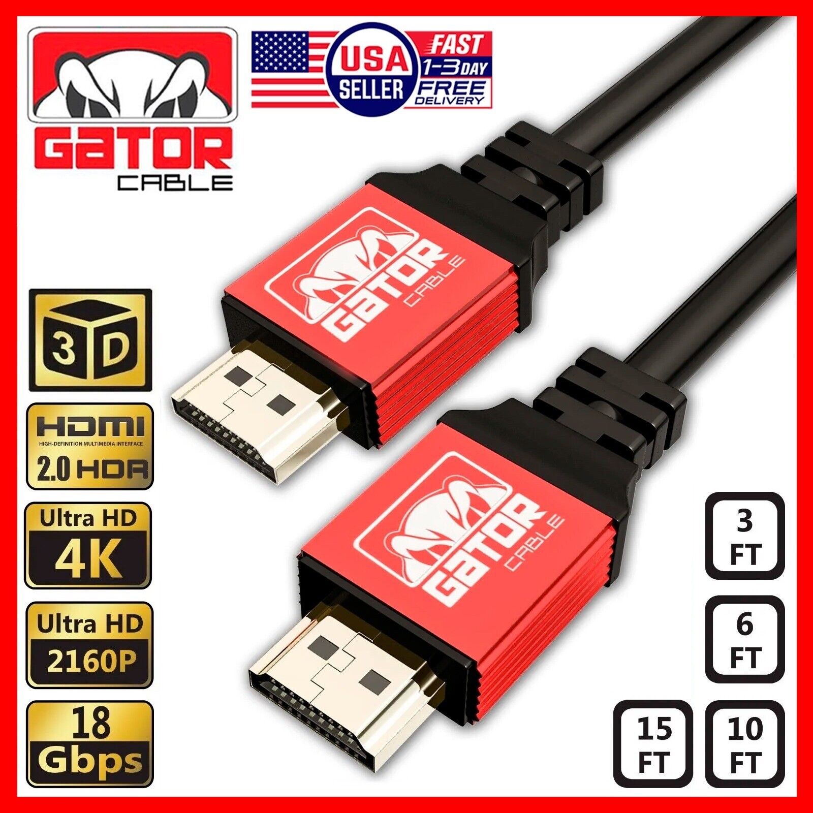 4K HDMI 2.0 Cable UHD Ultra HD High Speed 2160P HDR 60Hz 18Gbps Dolby ...