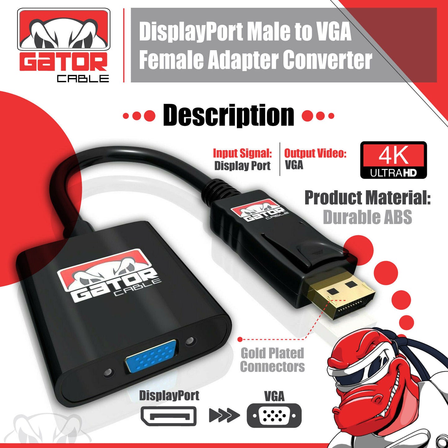 Display Port to VGA Adapter Converter Cable Video HDTV PC Monitor Desktop UHD