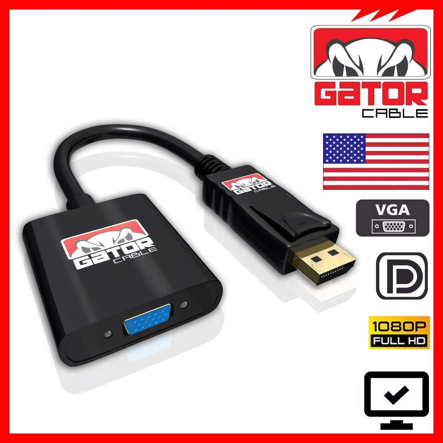 Display Port to VGA Adapter Converter Cable Video HDTV PC Monitor Desktop UHD