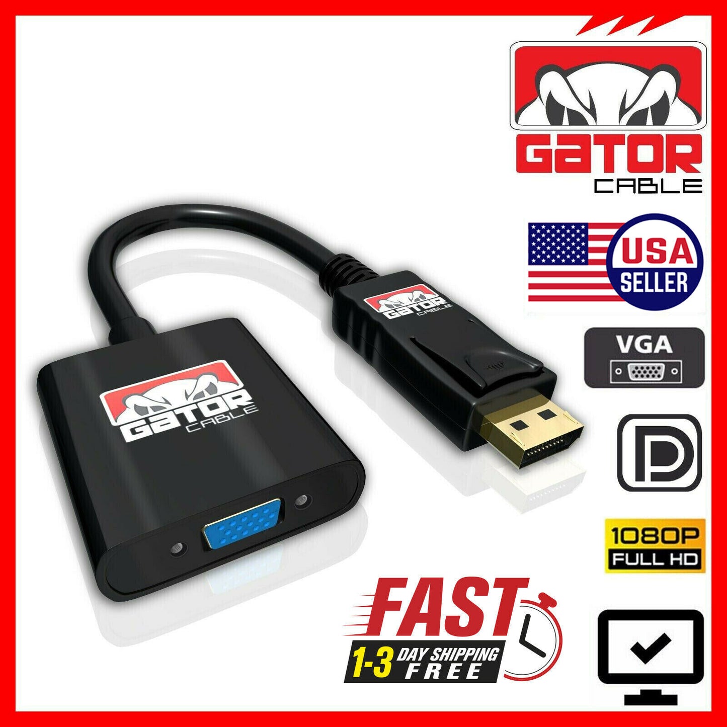 Display Port to VGA Adapter Converter Cable Video HDTV PC Monitor Desktop UHD