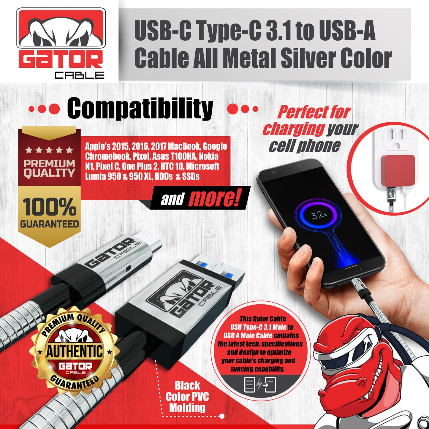 All Full Metal USB-C To USB Phone Charger Cable Fast Charge For Android Phones