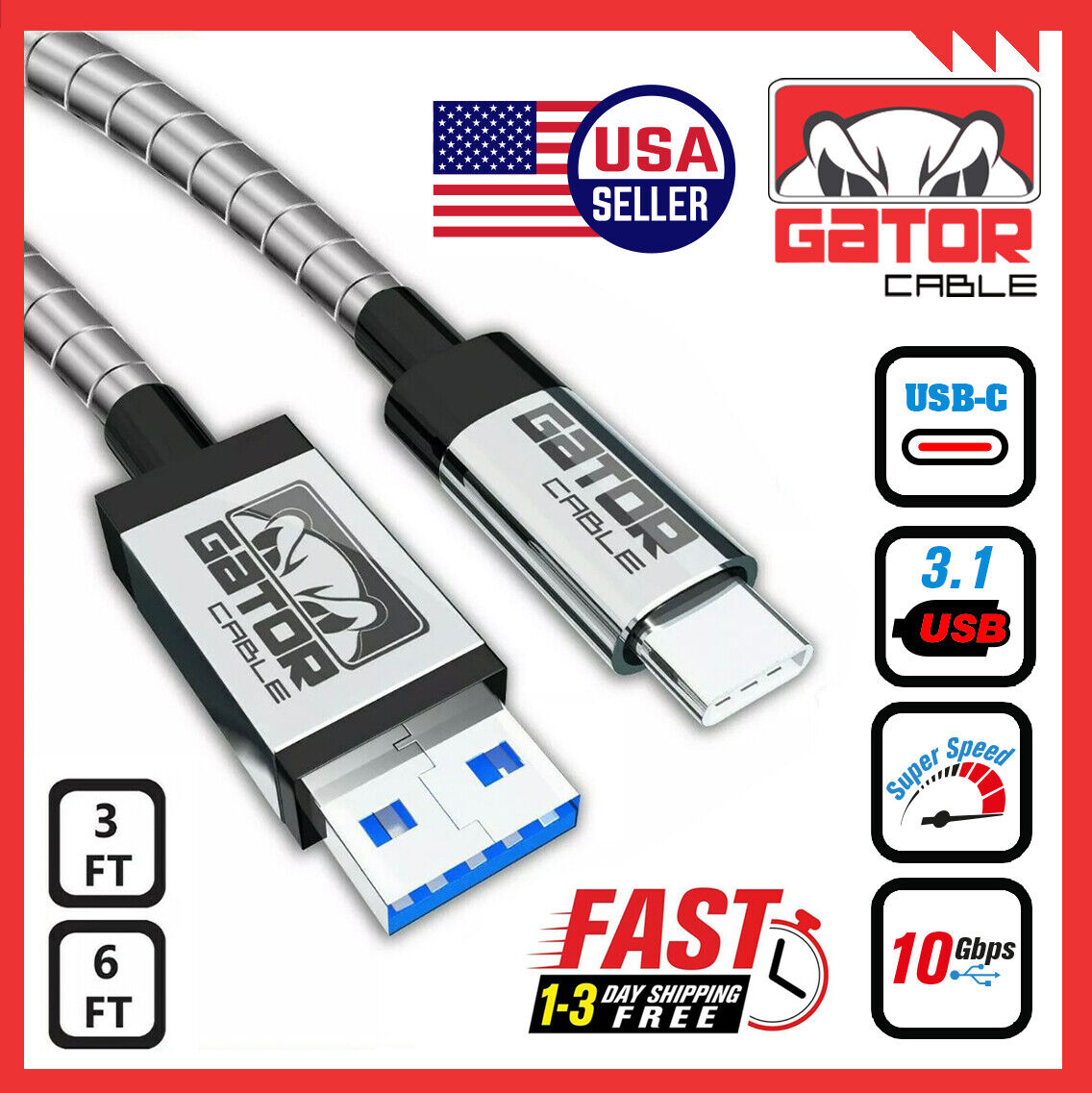 All Full Metal USB-C To USB Phone Charger Cable Fast Charge For Android Phones