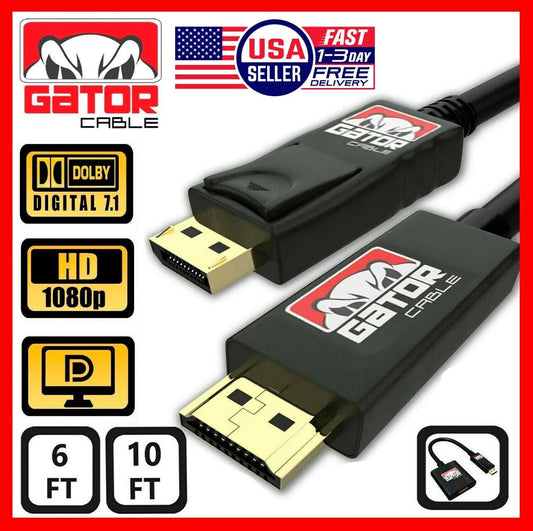 Display Port to HDMI Cable DP Adapter Converter Audio Video PC HDTV 1080P 60Hz