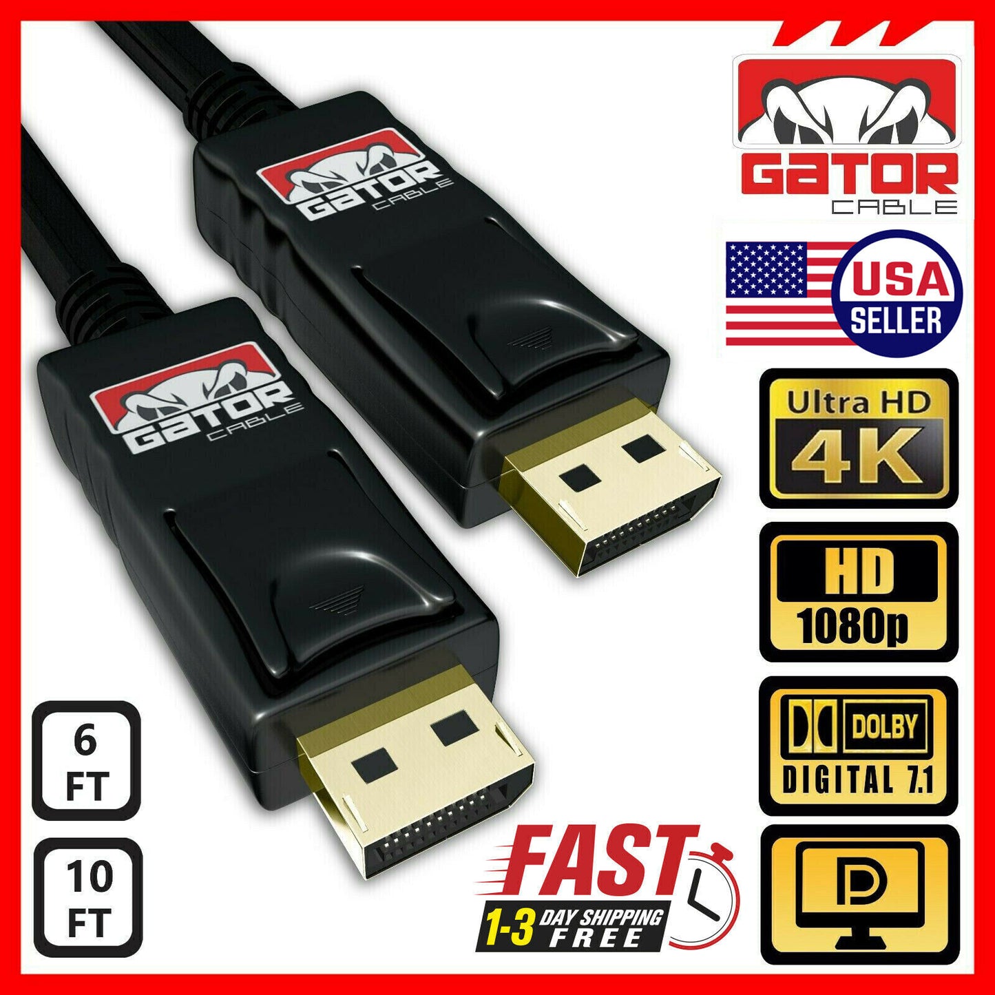 Display Port to Display Port Cable DP to DP 4K 60Hz High Speed UHD Video Audio