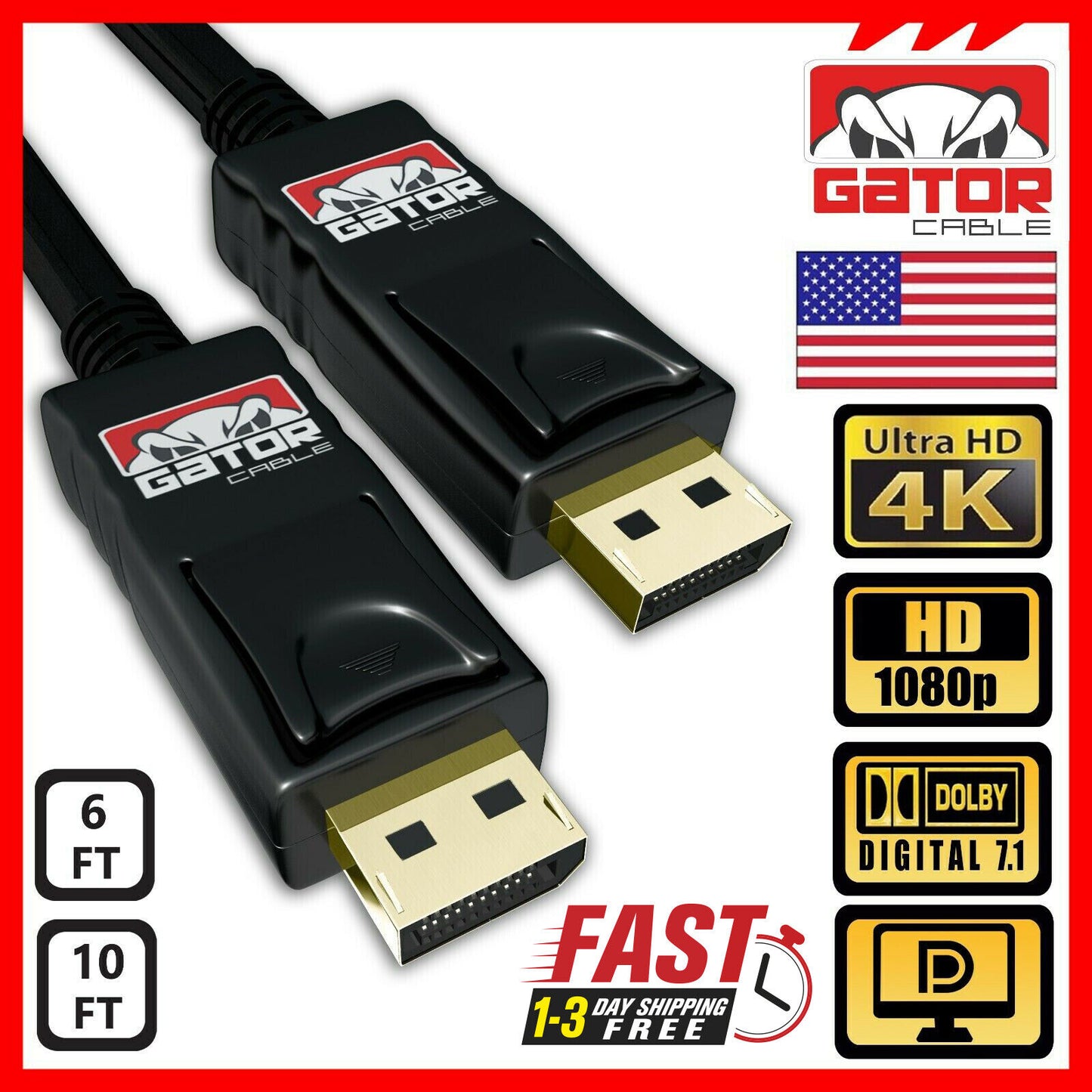Display Port to Display Port Cable DP to DP 4K 60Hz High Speed UHD Video Audio