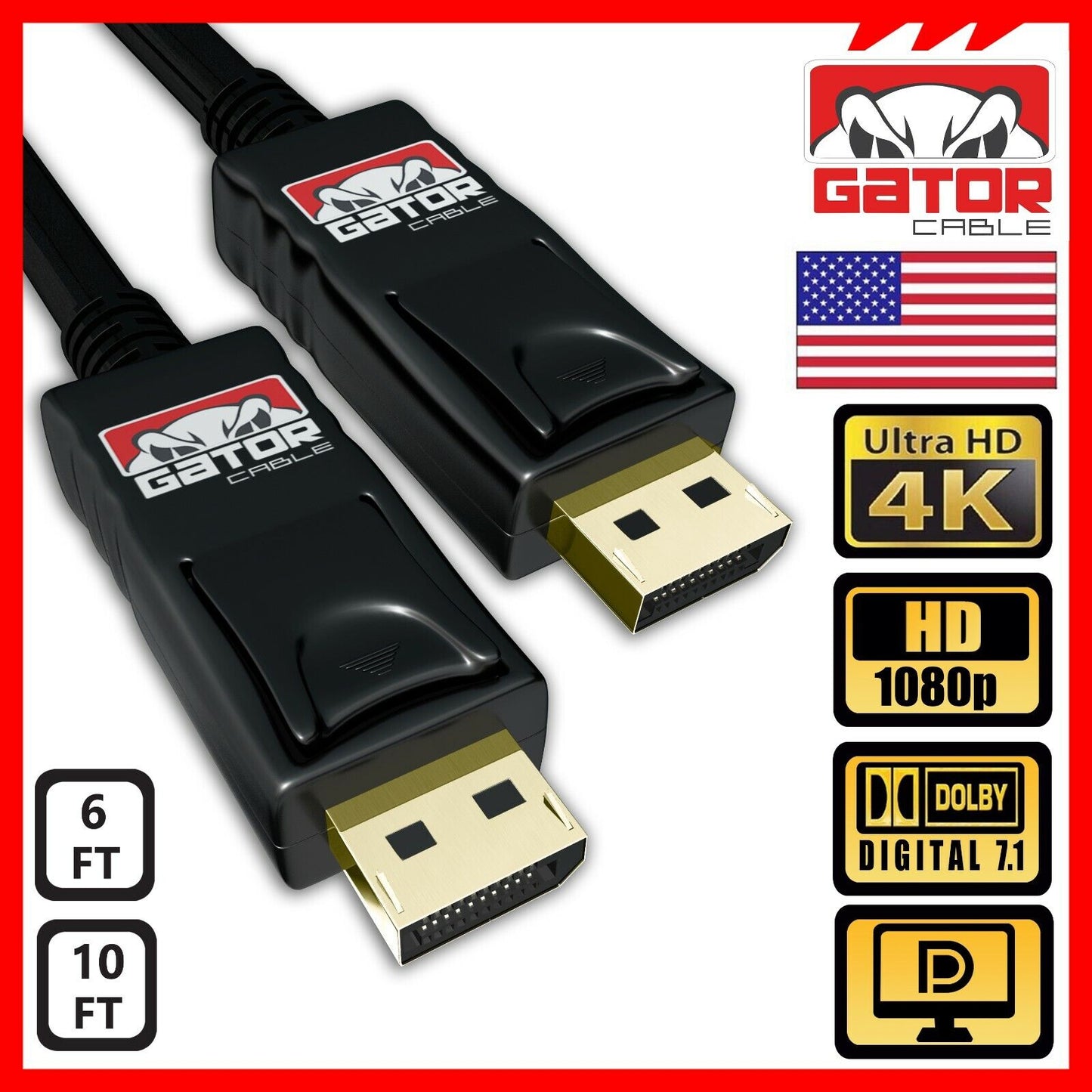 Display Port to Display Port Cable DP to DP 4K 60Hz High Speed UHD Video Audio