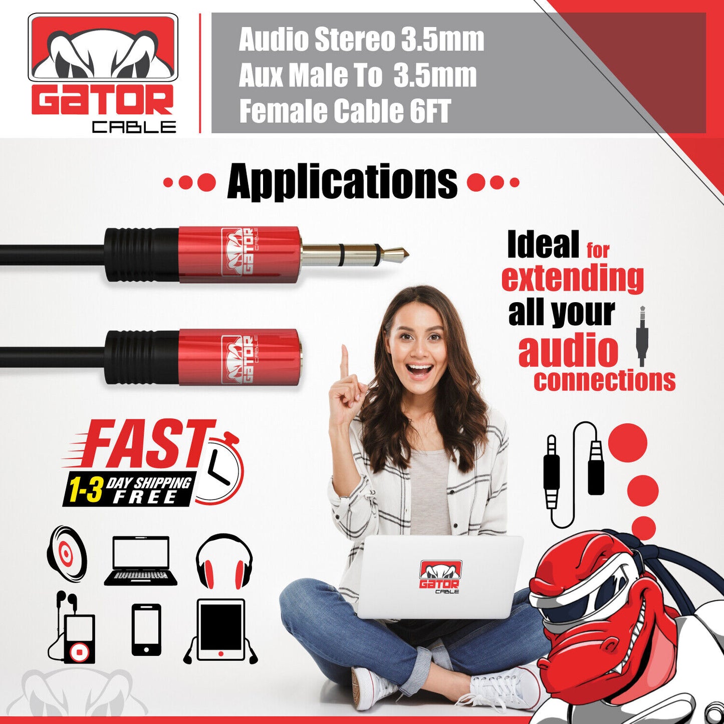 AUX 3.5mm Extension Cable Male to Female Adapter Stereo Audio Headphone Cord 6FT