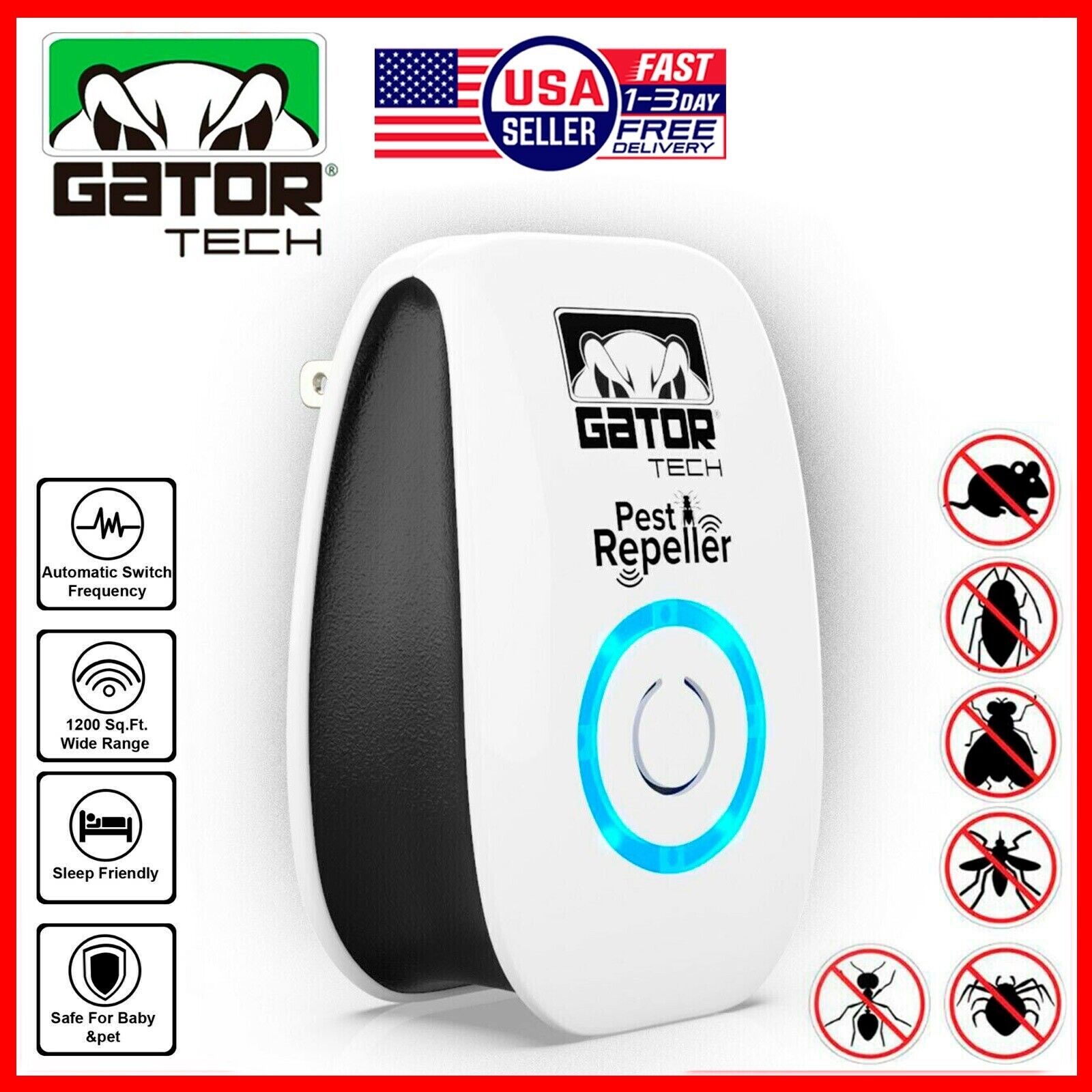 Ultrasonic Pest Insect Rodent Repeller Electronic Plug-In Mice Rat Coc ...