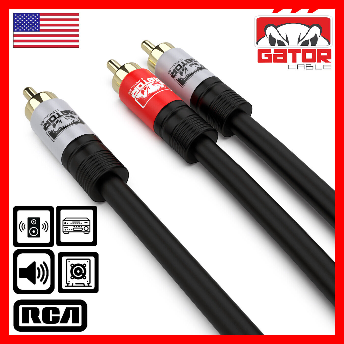 2 RCA to 1 RCA Male Subwoofer Audio Splitter Y Cable Stereo Bass Bi-Direction