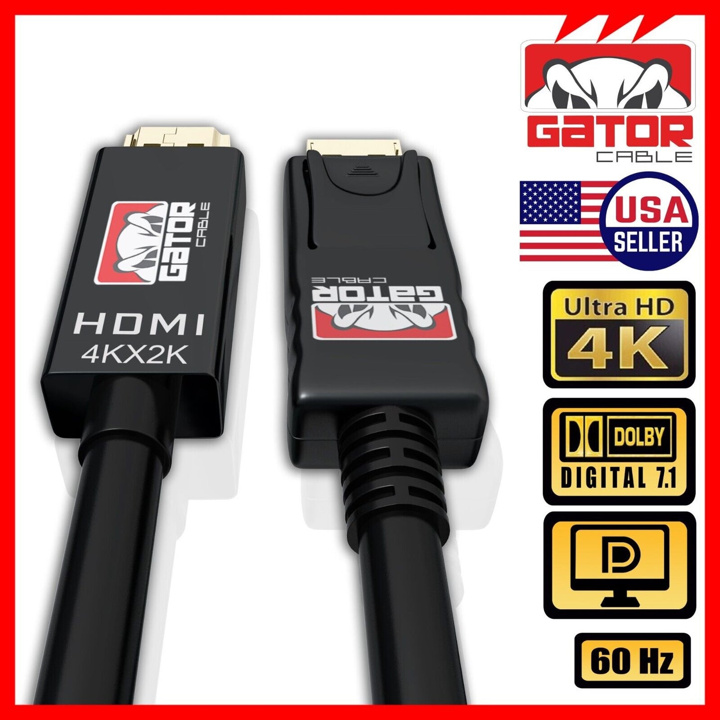 4K Display Port DP to HDMI Cable 60Hz 2160P 25.92Gbps HDR Audio Video Adapter PC