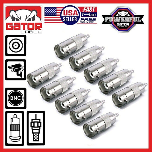 BNC Female Plug to RCA Male Coax Connector Adapter Converter for CCTV Camera 10X