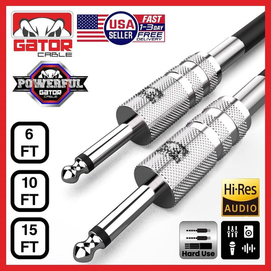 1/4” to 1/4” Male Mono Plug Cable Wire Cord Guitar Bass Instrument DJ Mixer